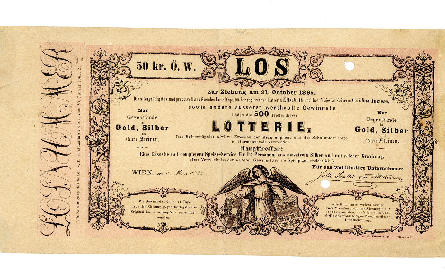 LOTERIE ORGANIZATĂ ÎN FOLOSUL ASISTENȚEI MEDICALE ȘI EDUCAȚIEI DIN SIBIU, CU OBIECTE DONATE DE CĂTRE MEMBRII FAMILIEI IMPERIALE