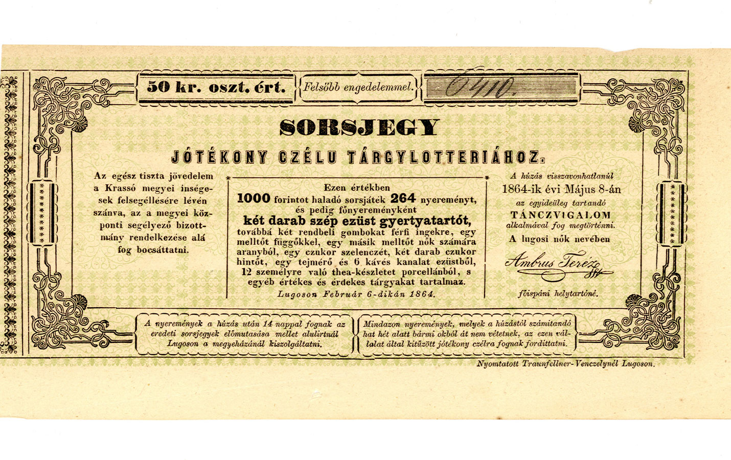 LUGOJ, LOTERIE CARITABILĂ PENTRU ASISTENȚA SOCIALĂ ÎN COMITATUL CARAȘ