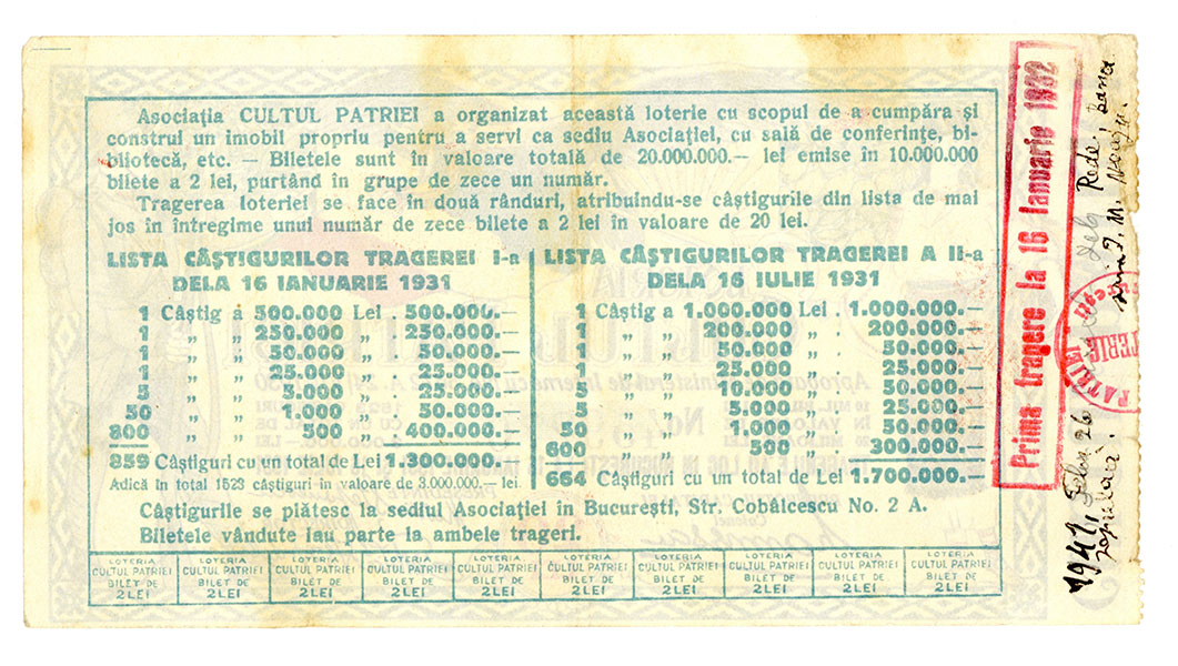 LOTERIA „CULTUL PATRIEI”