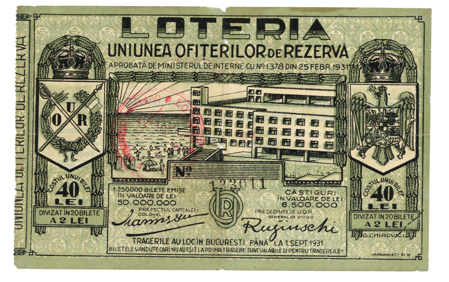 Loteria Uniunea Ofițerilor de Rezervă, pentru a ridica sanatorii la munte și la mare