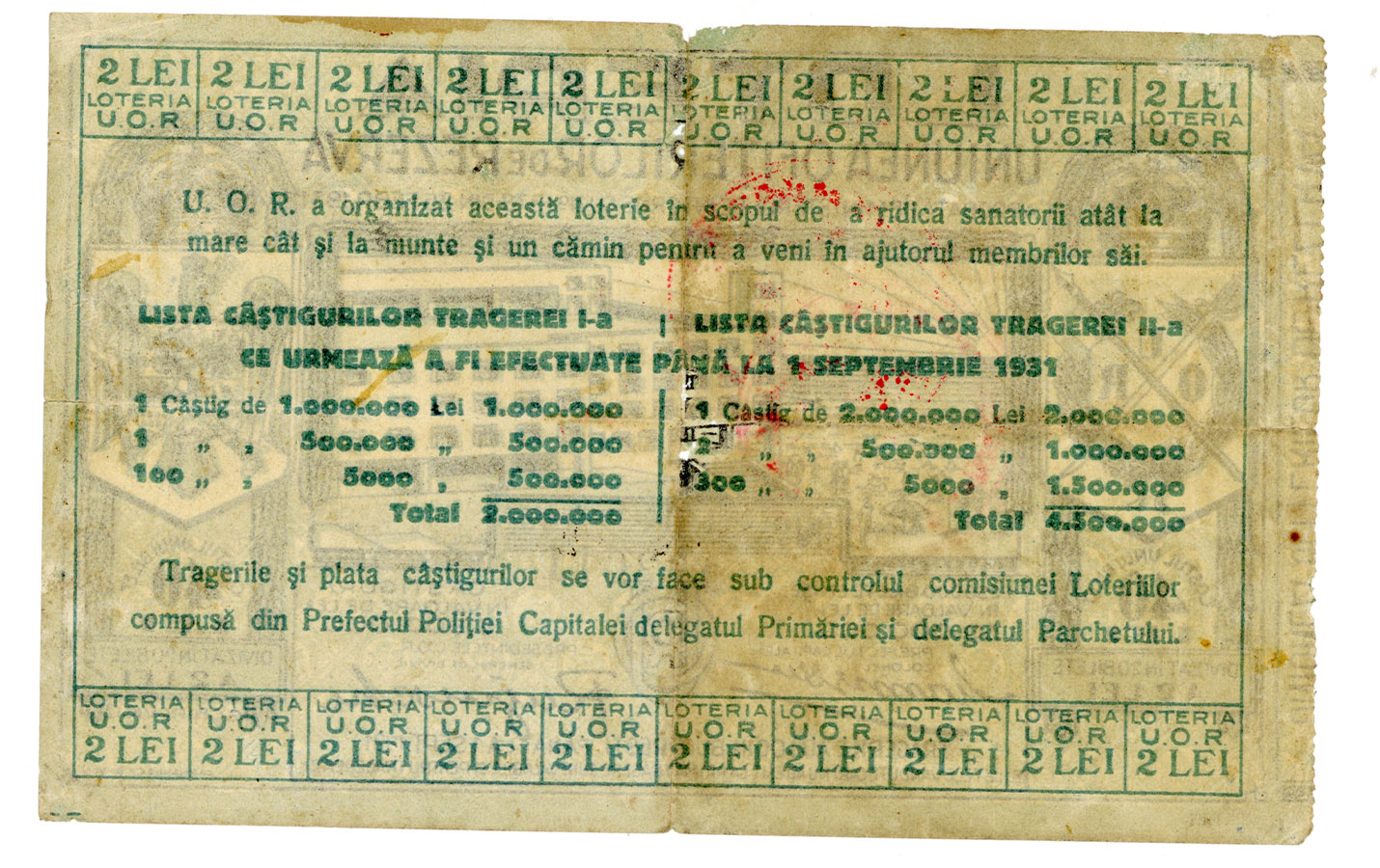 Loteria Uniunea Ofițerilor de Rezervă, pentru a ridica sanatorii la munte și la mare