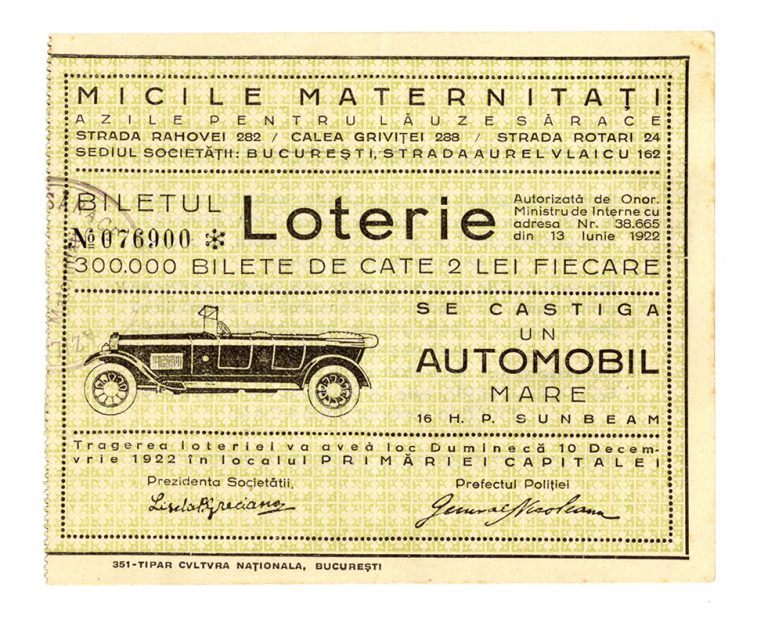 SOCIETATEA AZILUL PENTRU LĂUZE SĂRACE, LOTERIA „MICILE MATERNITĂȚI”, BUCUREȘTI