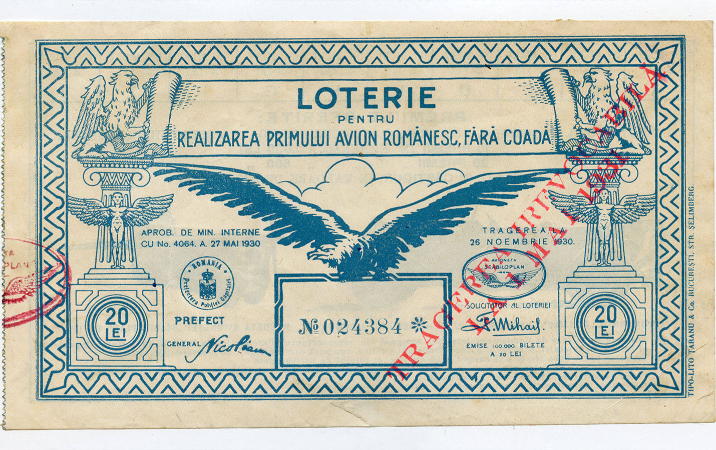 Loterie pentru realizarea Primului Avion Românesc, fără coadă