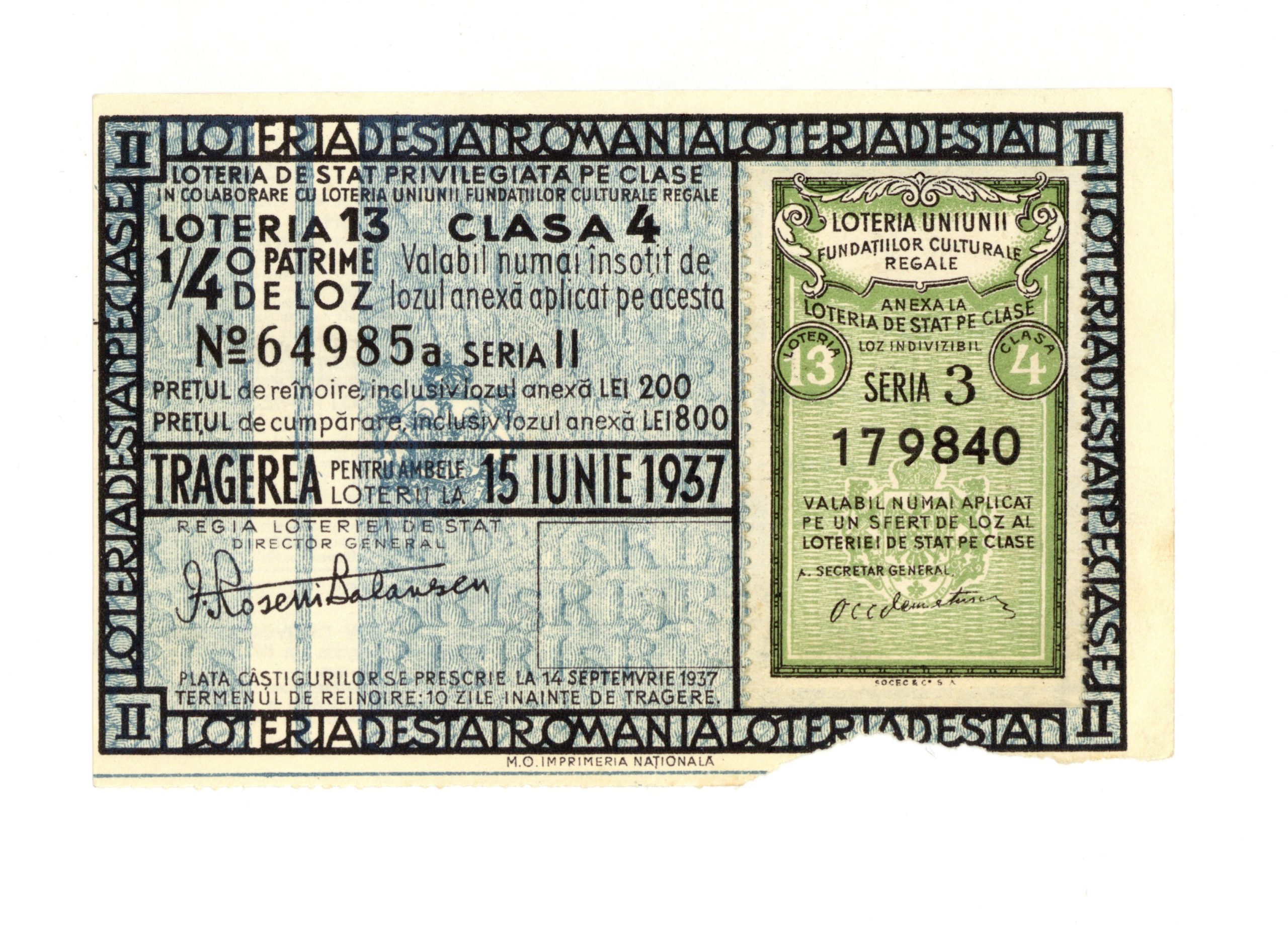 Loteria de stat privileghiată pe clase - Loteria 13, clasa 4, ¼ de loz